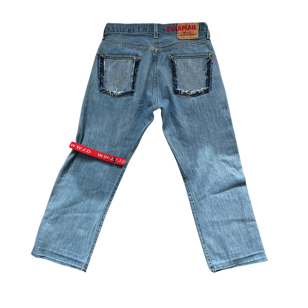 Levi's 501 medium wash cut hem WWJD jeans - ALTAMAR.LIFE